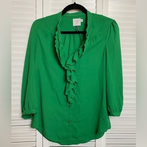 Anthropologie Emerald Green Ruffled Picea Blouse - Size 4